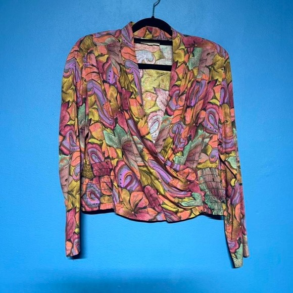 Vintage 1980s Cropped Blazer Blouse Women's Size 14 In Group LTD Purple Orange - Picture 1 of 8